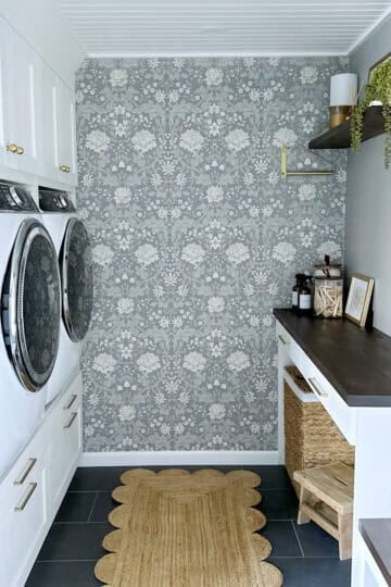 A stunning laundry room with diy storage solutions.