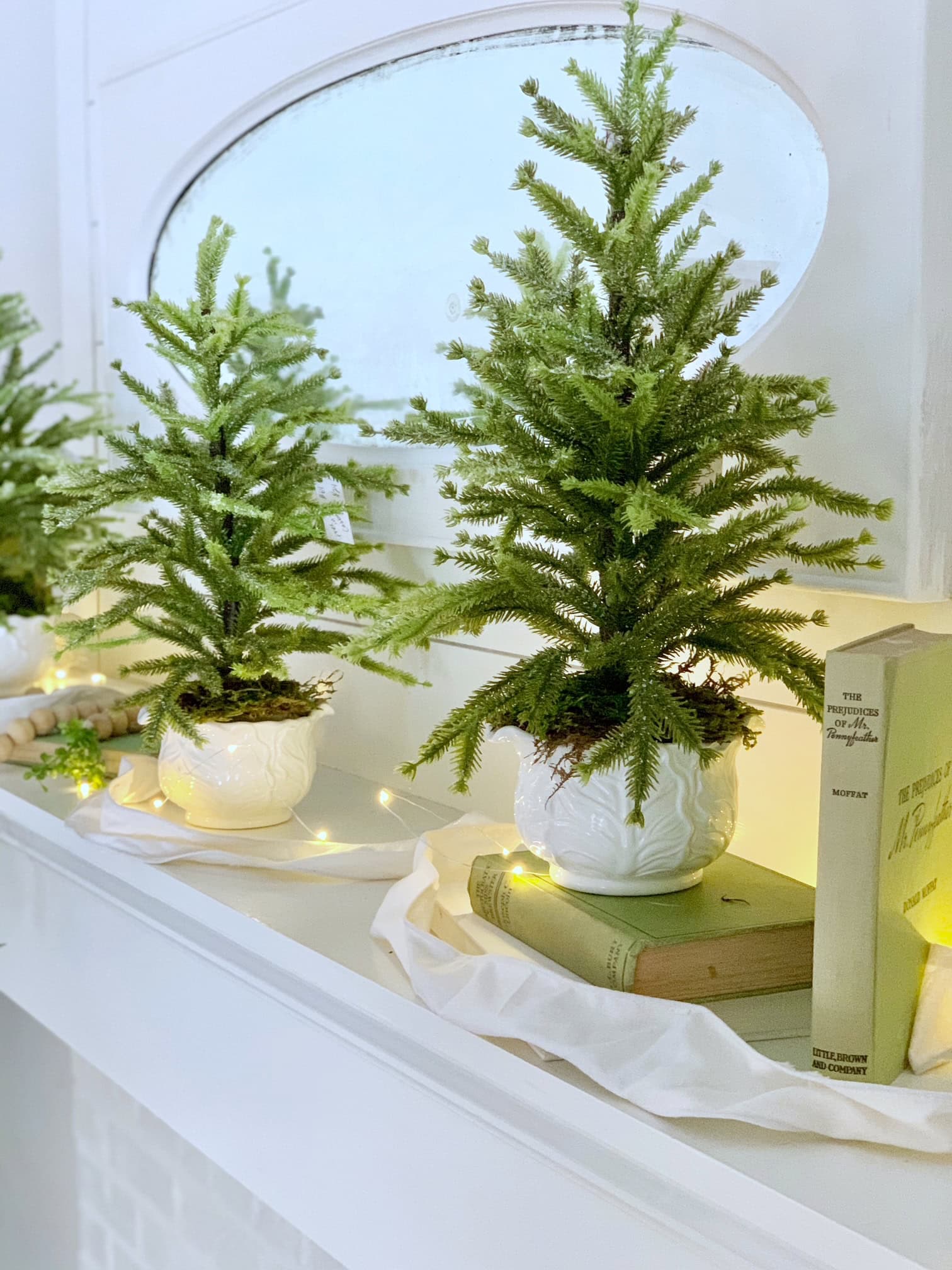 Mini Christmas trees in serving bowls.