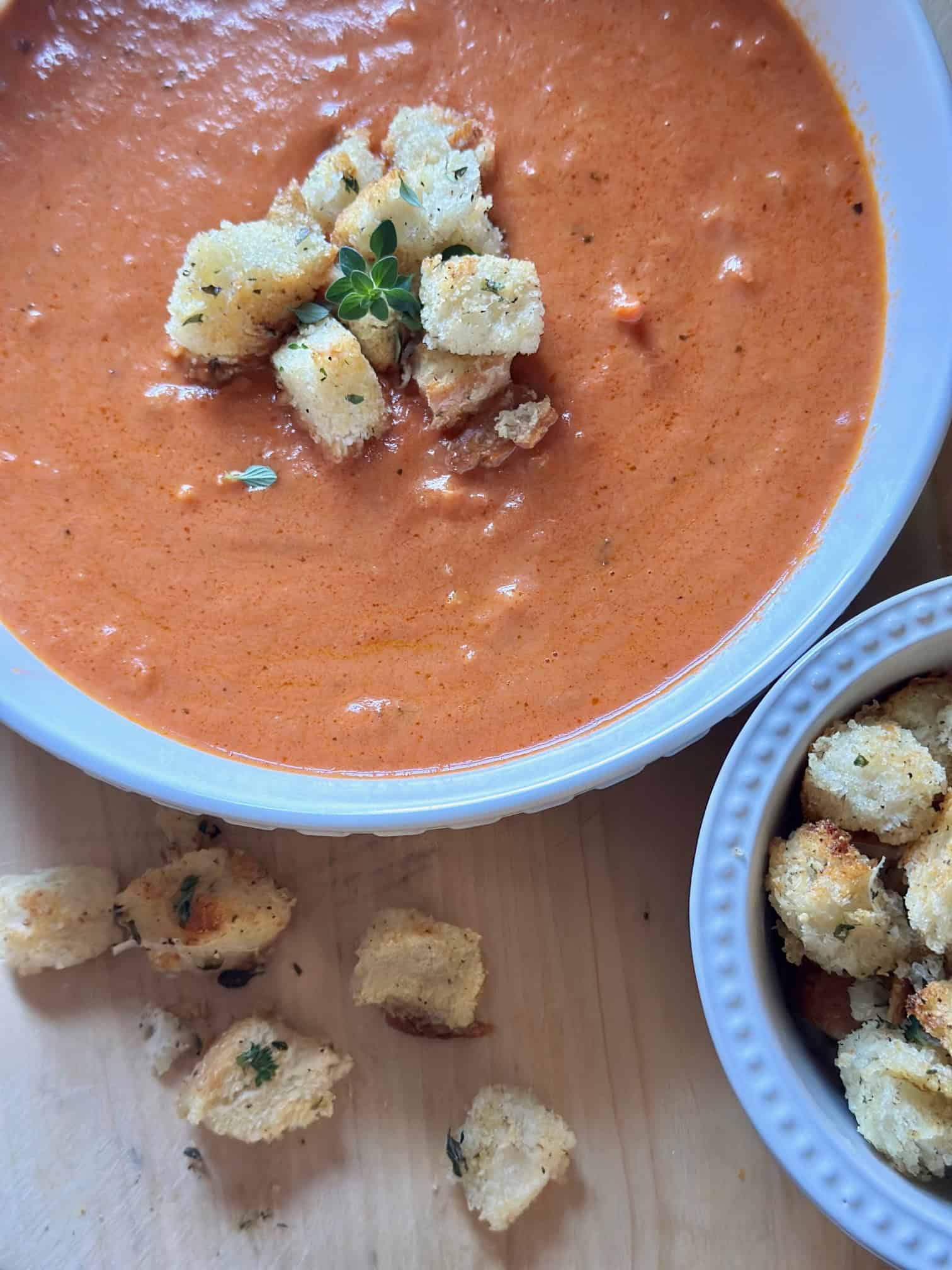 Tomato soup with herb sourdough croutons. 
