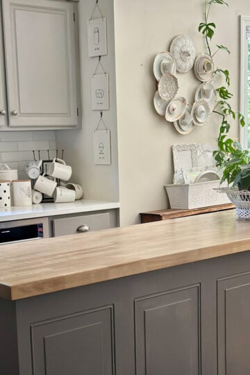 A large vanity turned into a kitchen island.