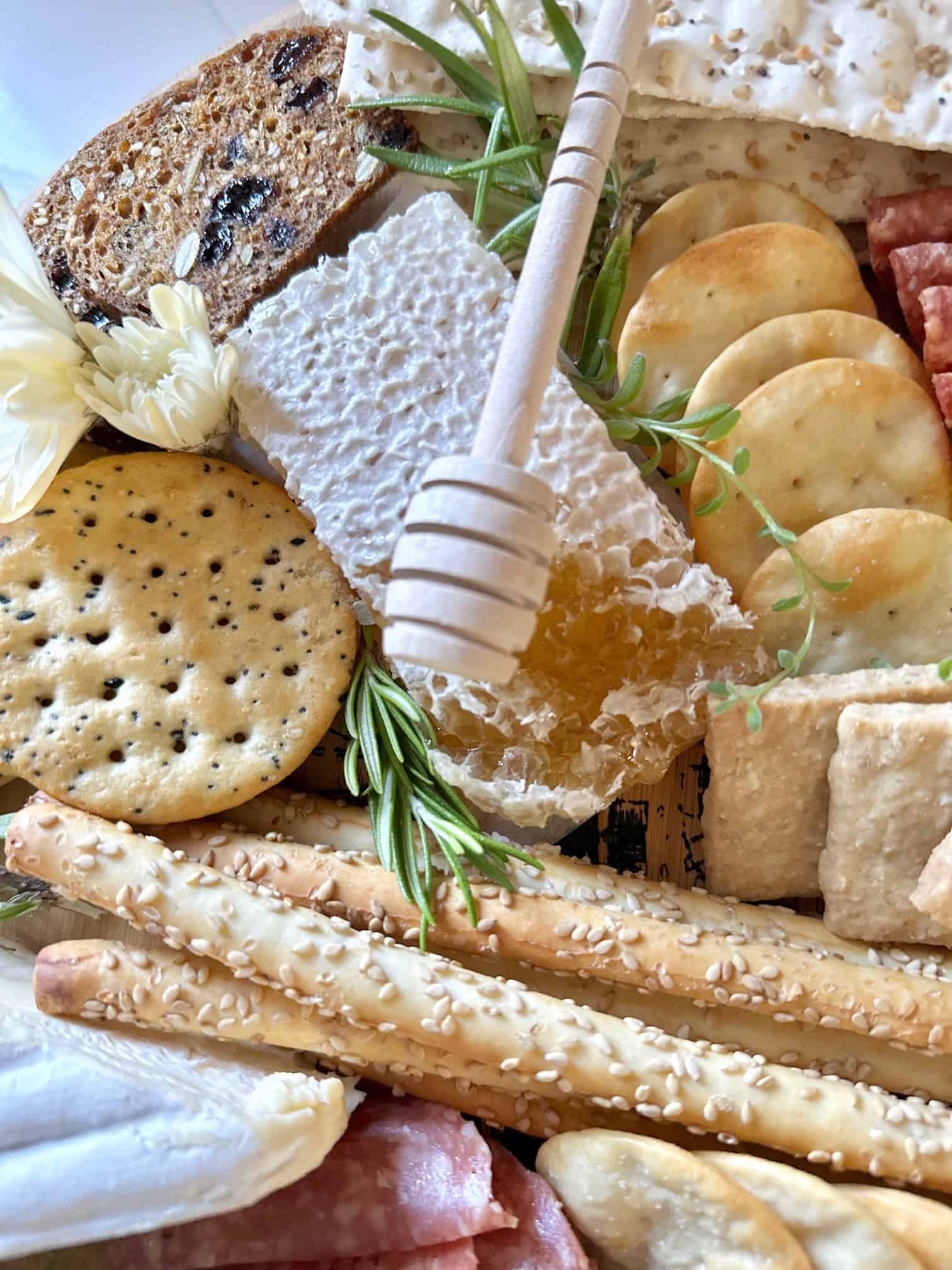 Honeycomb on a full charcuterie board.