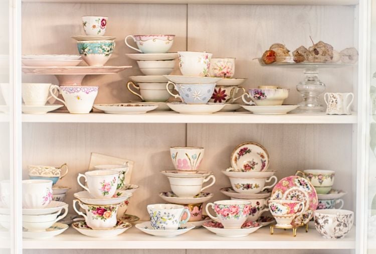Tea cups in a cupboard. Martha Stewart's image. 
