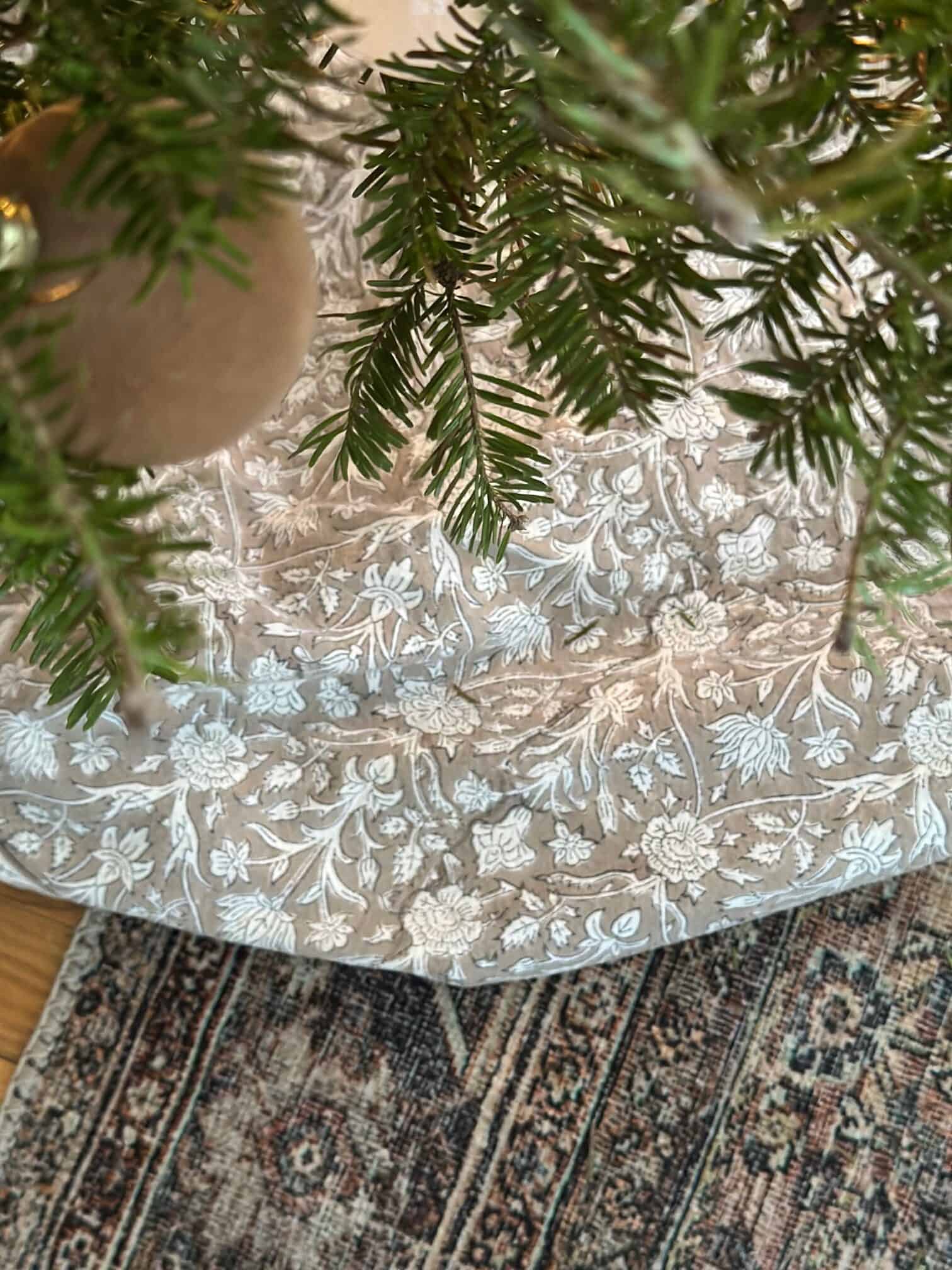 Spare fabric works beautifully as a Christmas tree skirt alternative. 