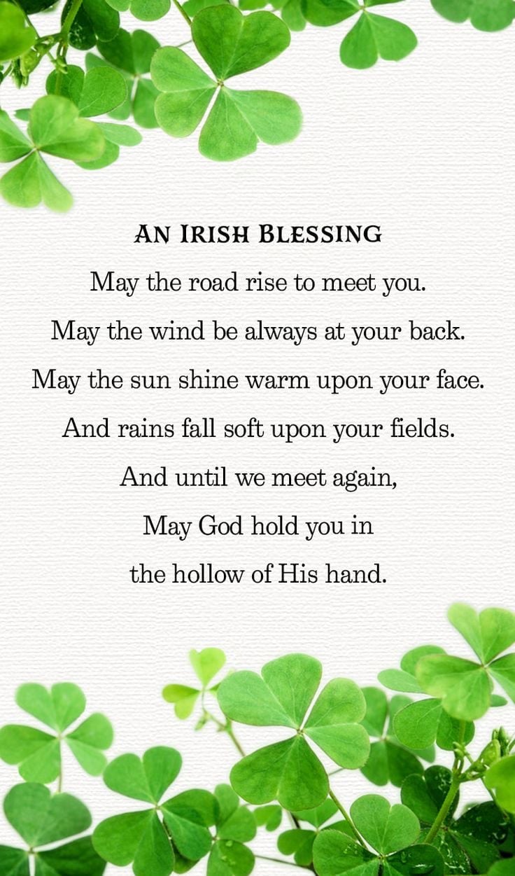 Irish blessing with shamrocks.