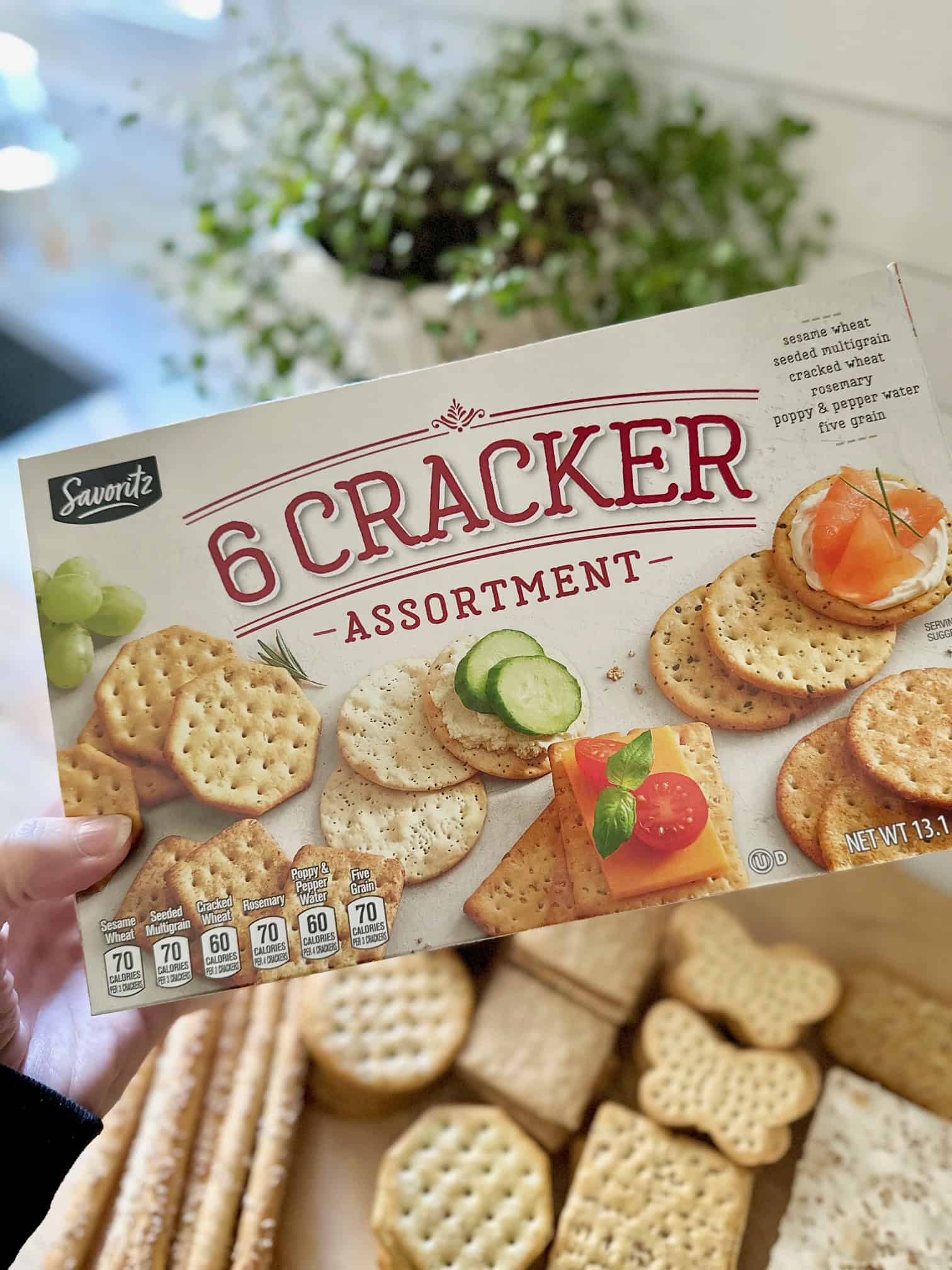 A box of assorted crackers. 