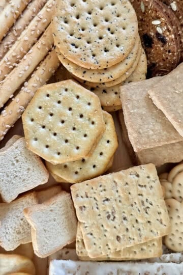 Assorted crackers for charcuterie board.