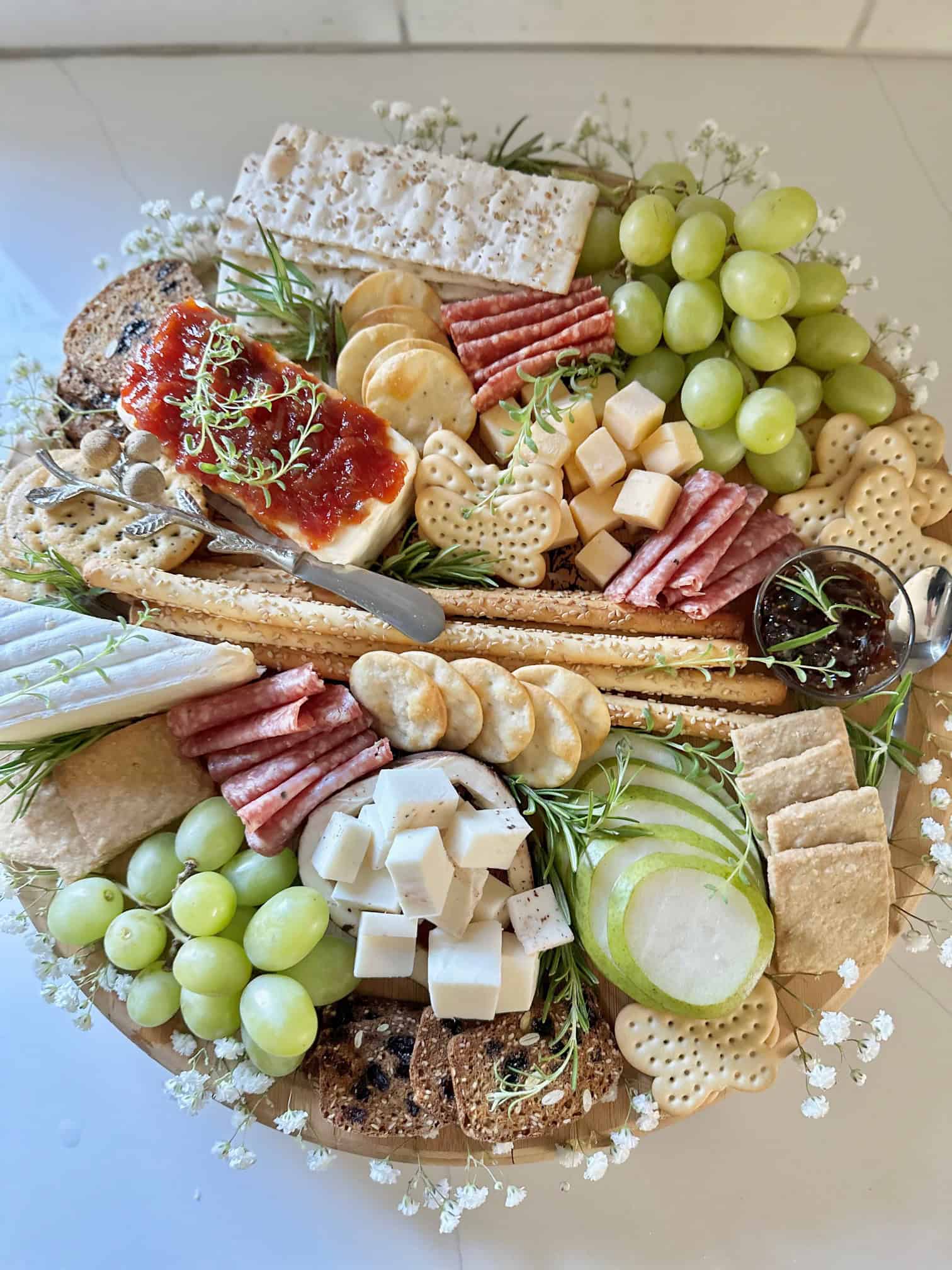 Full charcuterie board with jam. 