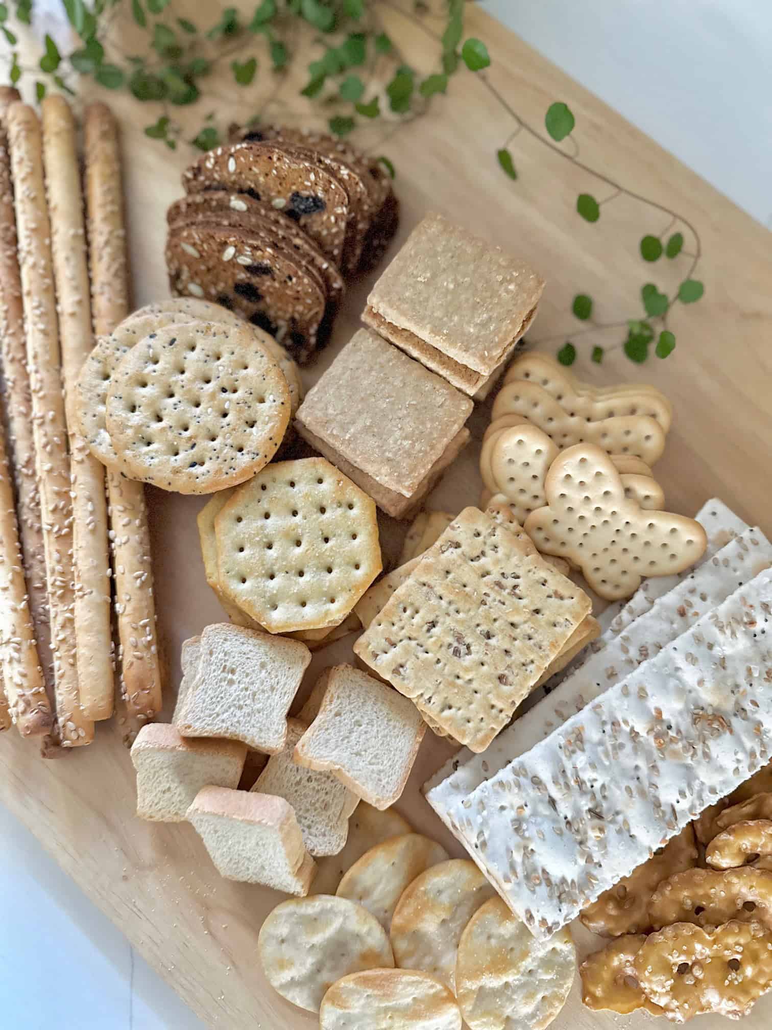 Crackers arranged my color and shape. 