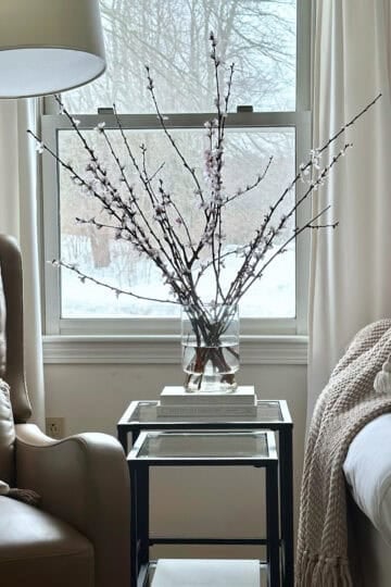 Flowering branches for spring in a glass vase.