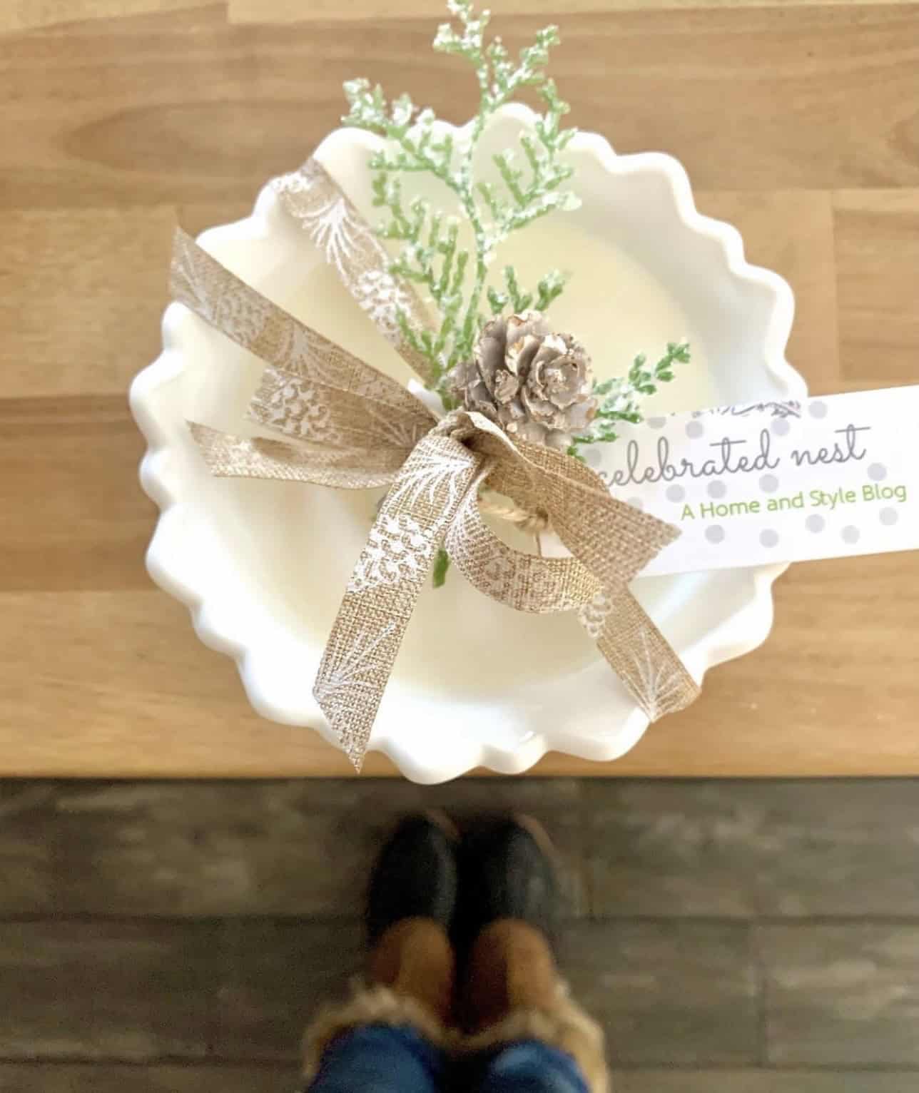 Vintage milk glass with DIY candle. 