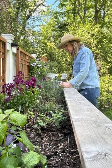 Me standing in front of our 16 foot raised herb garden bed.