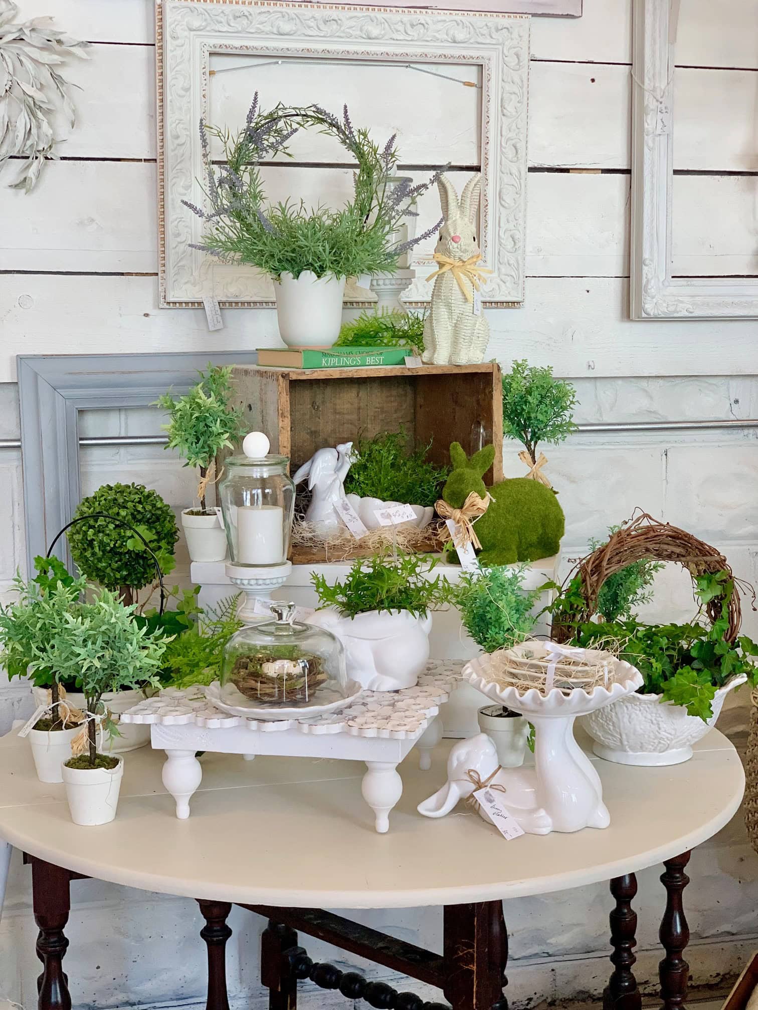 A spring booth display with candles. 