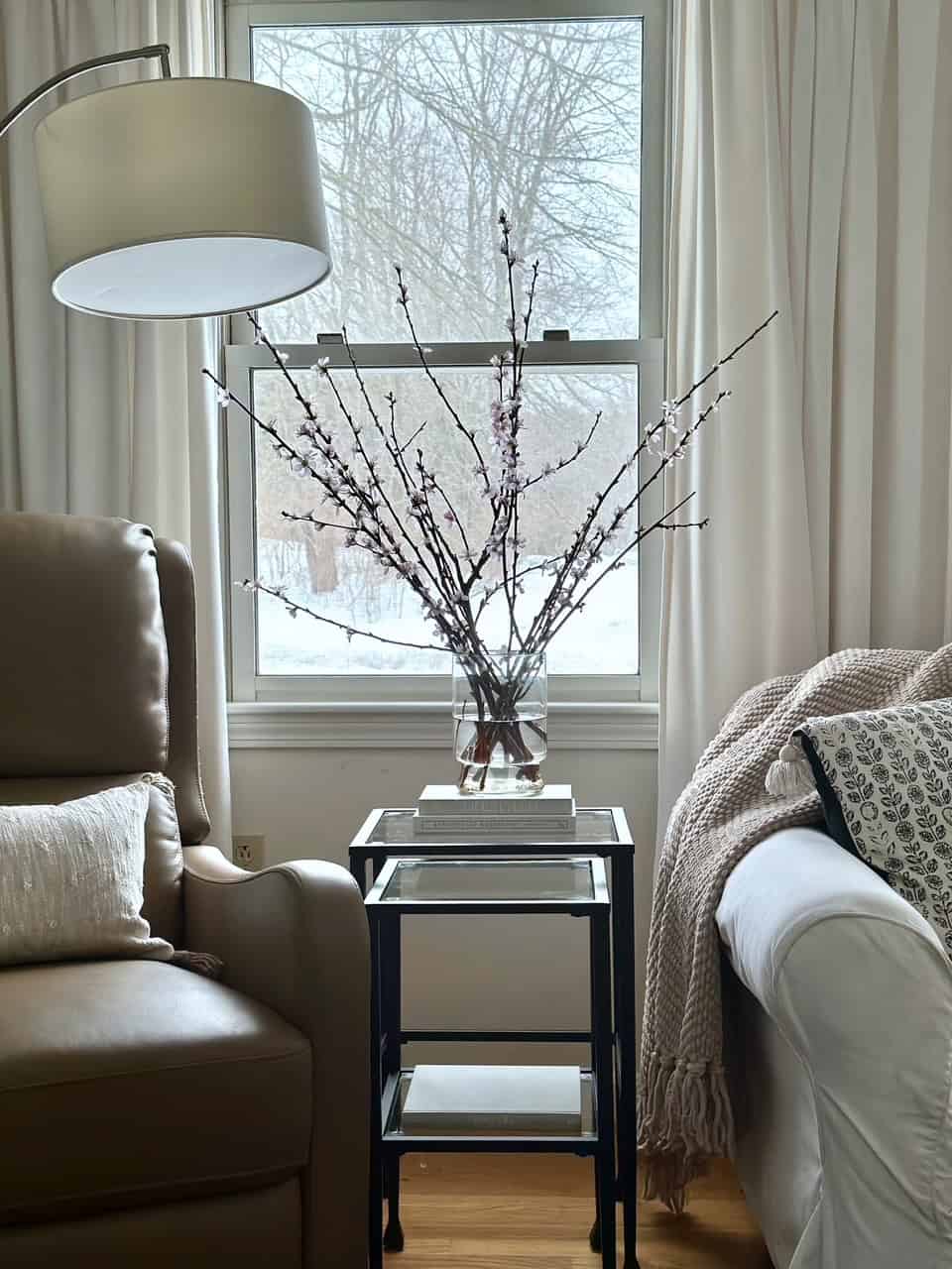 Stunning branches on our stacked end tables. 