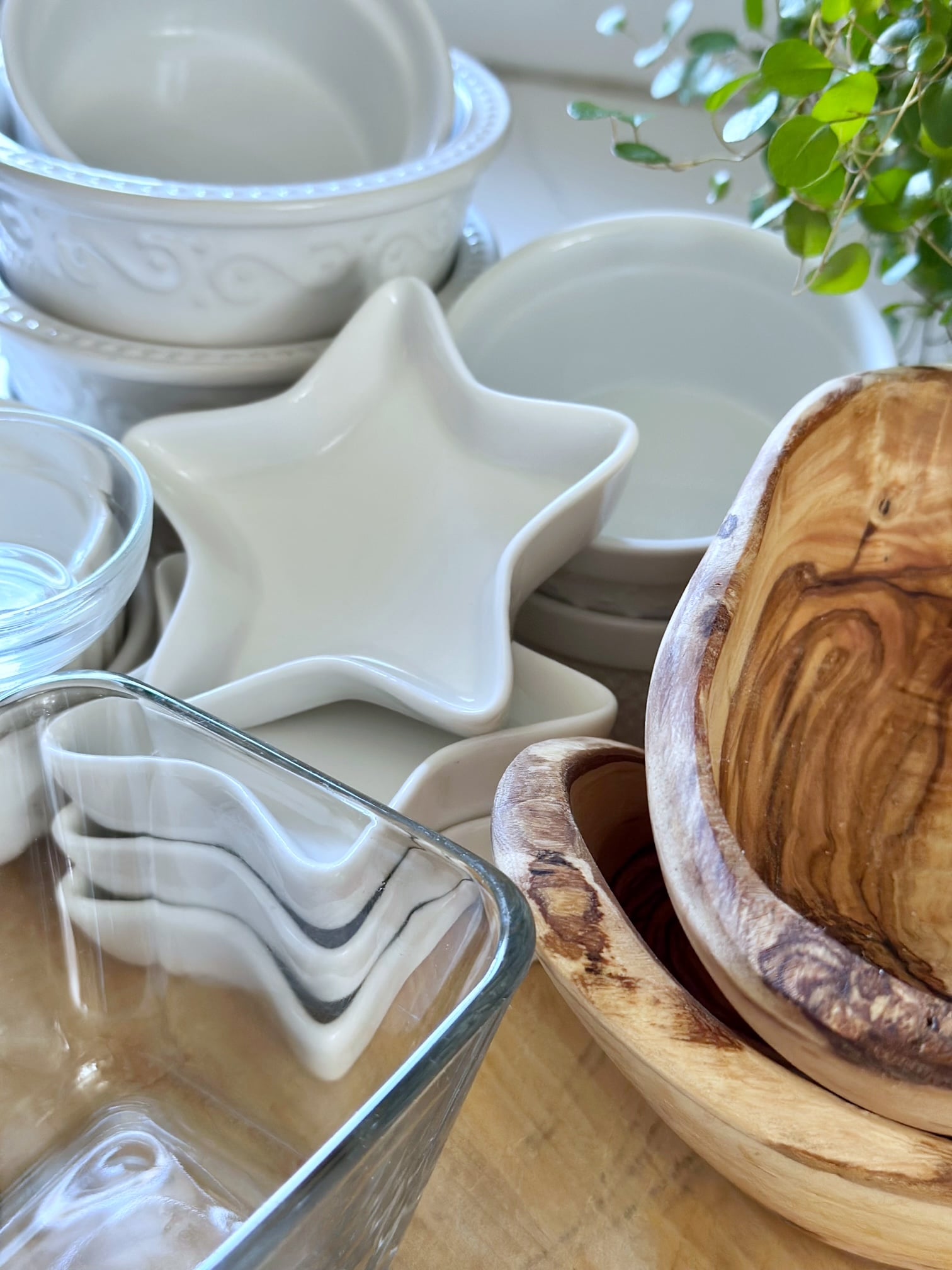 An assortment of small bowls for charcuterie boards. 