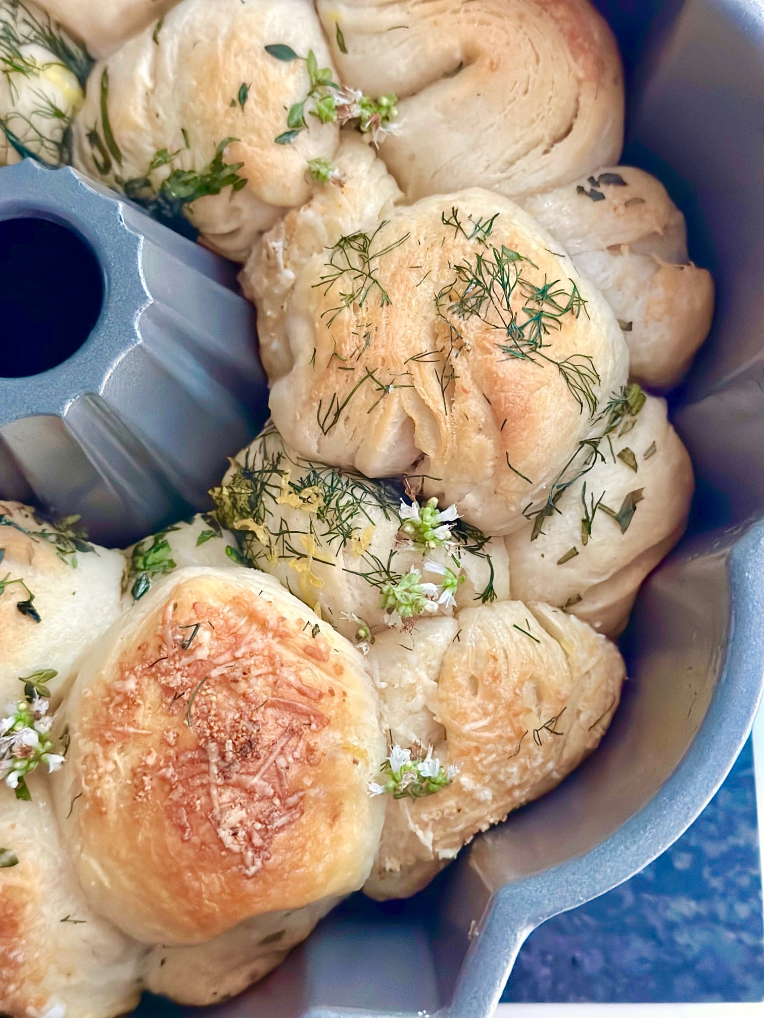 Dill on herb pull apart bread. 