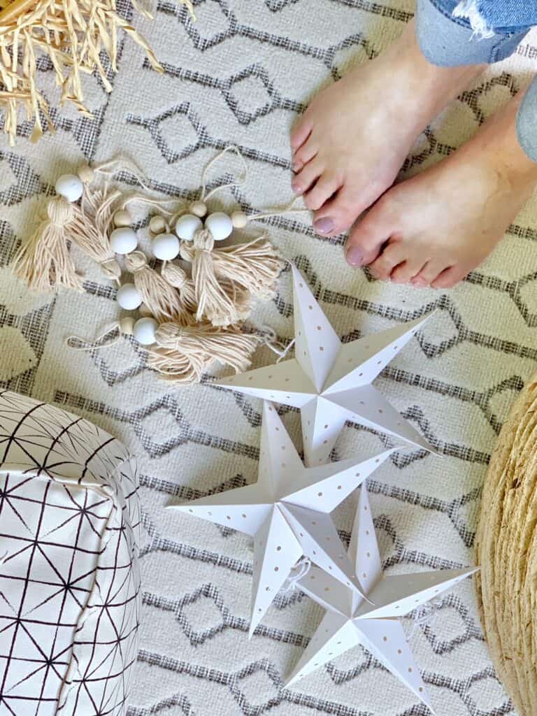 Garland supplies, tassels, stars and string. 