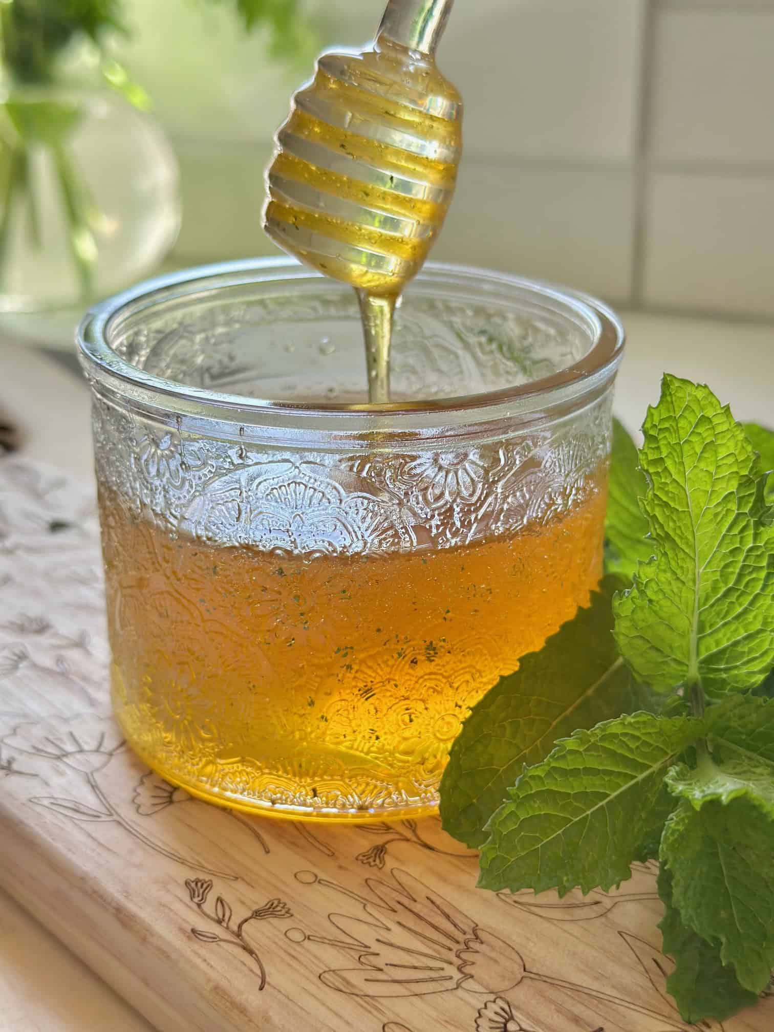 Mint infused honey for a charcuterie board. 