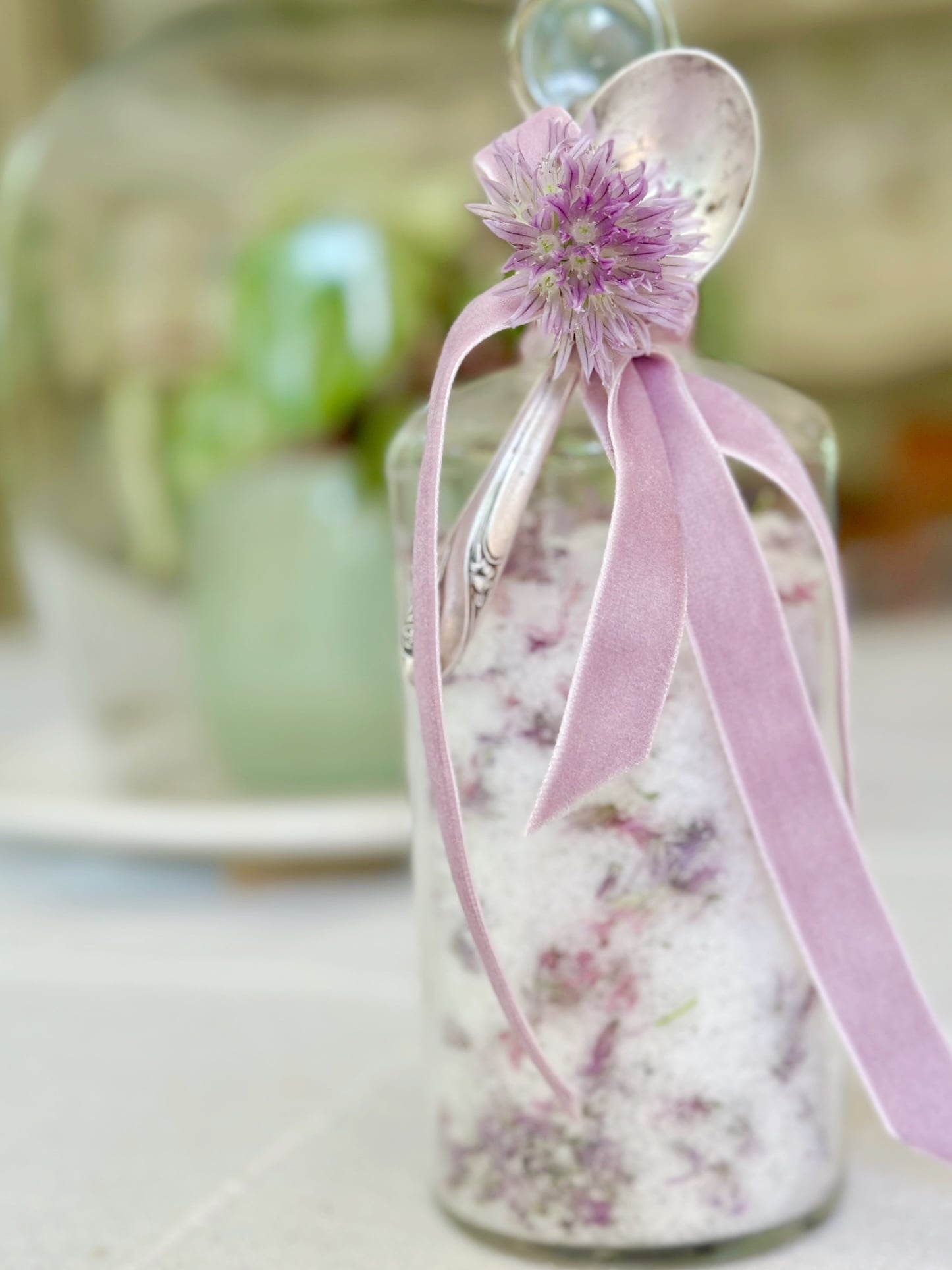 Jar of chive flower salt.