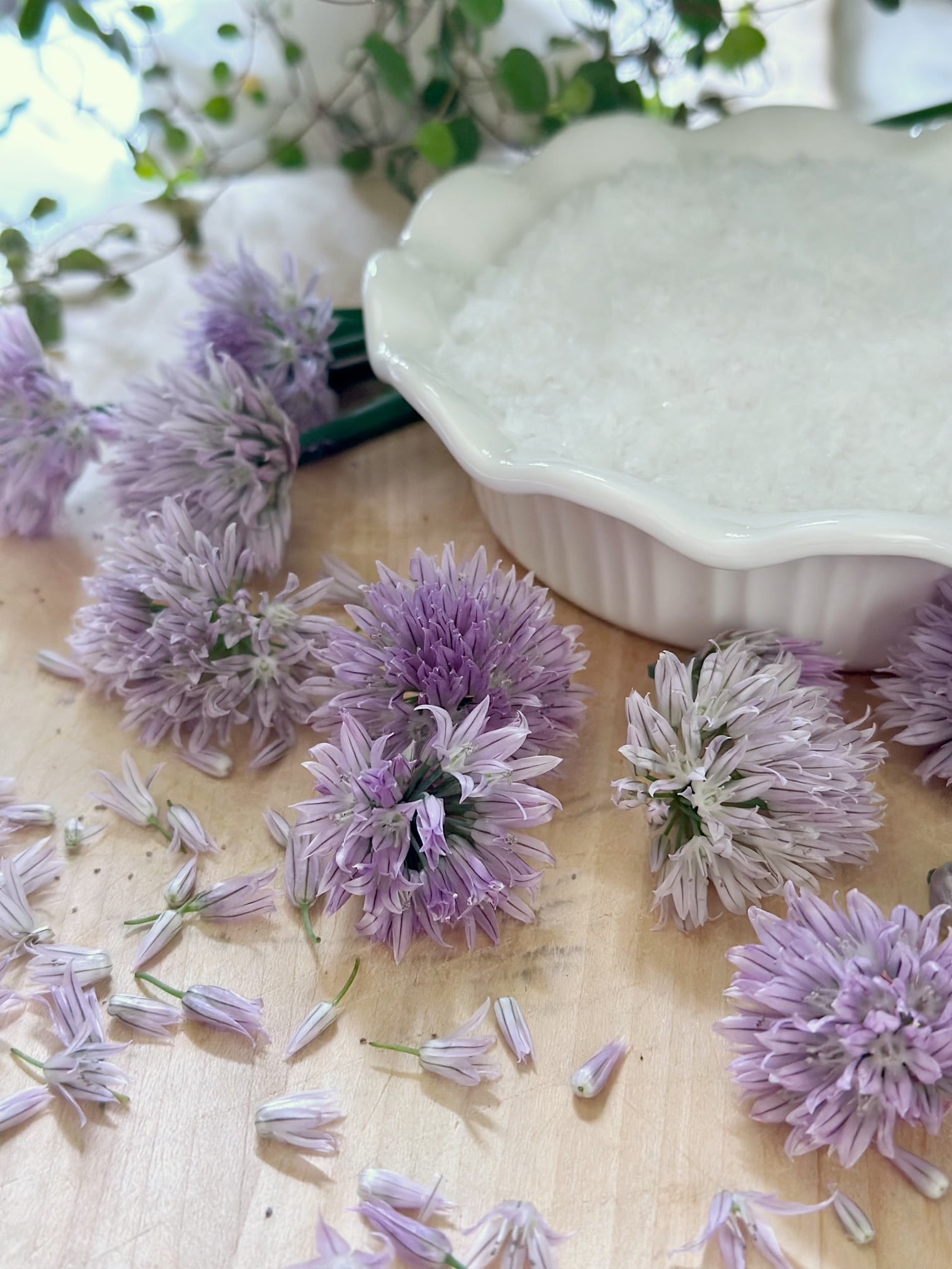 Salt with chive flowers.