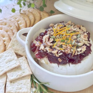 Baked brie with cranberries.
