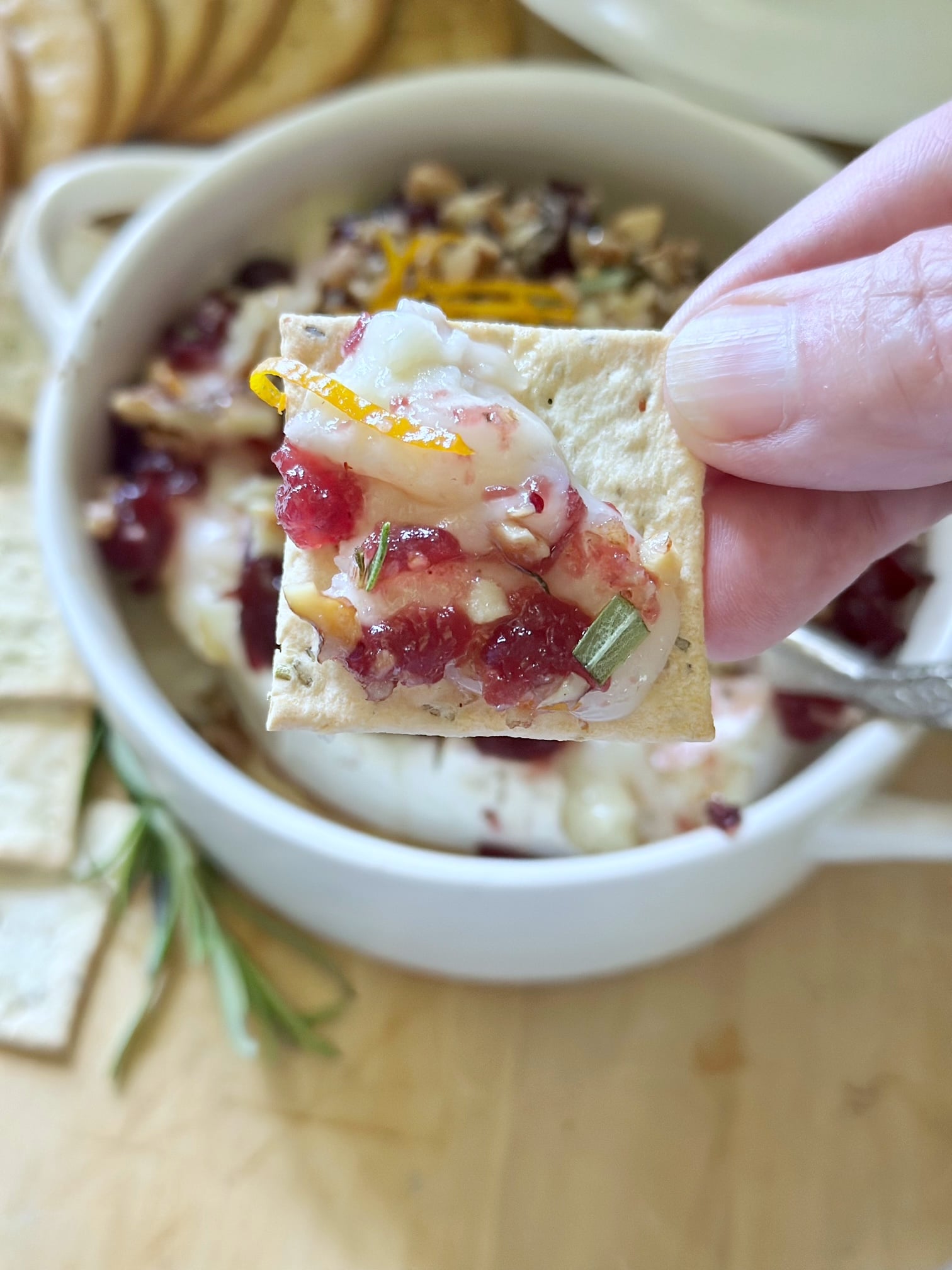Baked brie on a cracker.