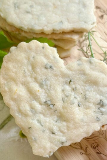 Lemon balm cookies shaped like hearts.