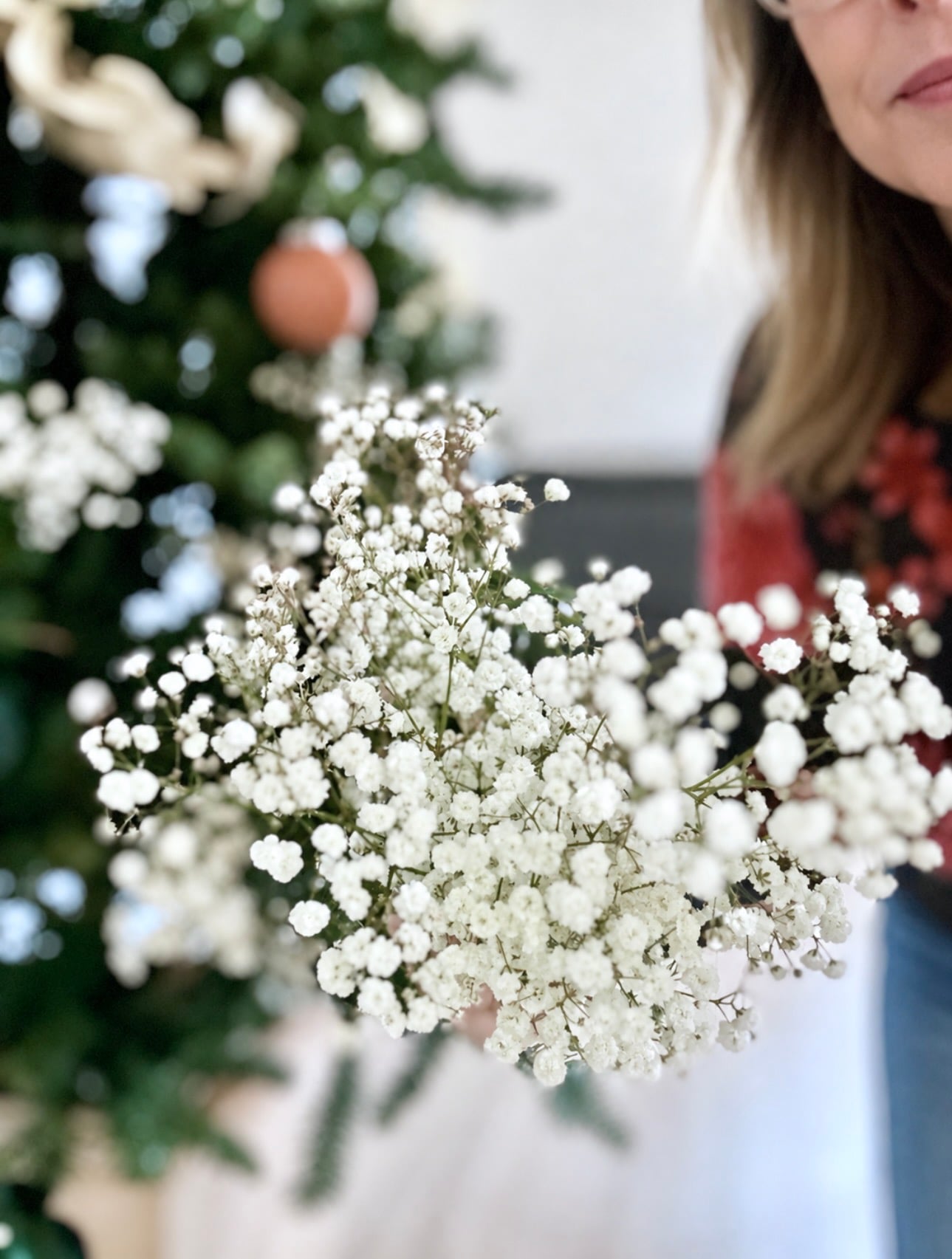 A large bundle of fresh baby's breath (Gypsophila). 