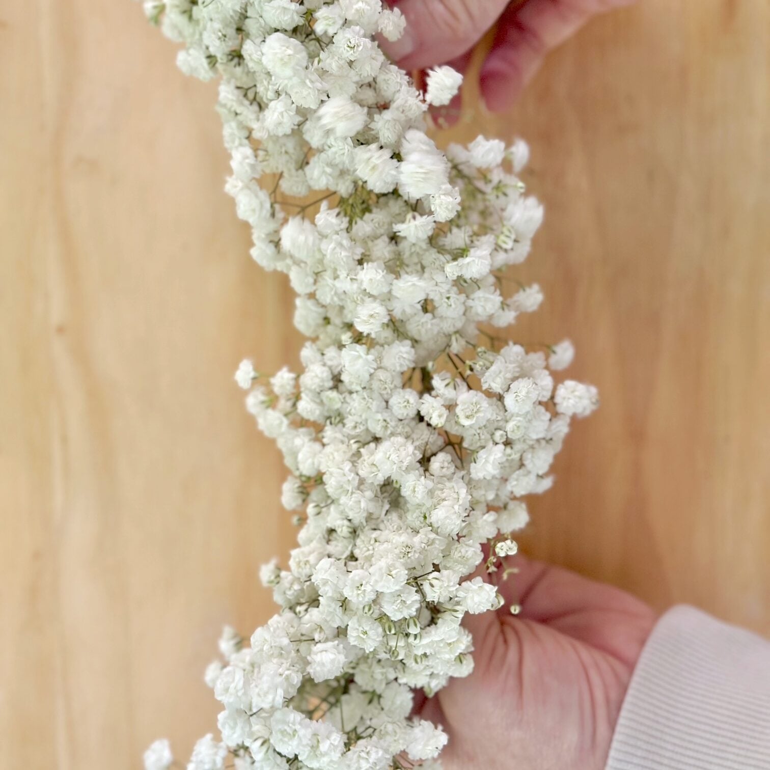The finished baby's breath garland. 